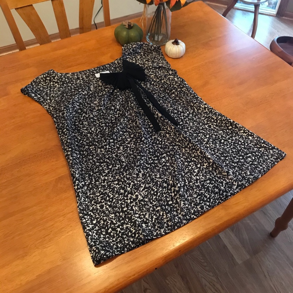 LOFT Speckled Black Bow Blouse